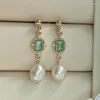 Boucles d'oreilles rétro 925 Crystal émeraude en argent sterling pour les femmes Crimpers bijoux de luxe de luxe de perles simples