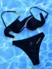 Women's Swimwear Bikini Set Sexy Black One Shoulder Push Up Women Swimsuit Asymmetric Cut Out Bathing Suit Underwired 2024 Mujer