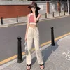 Dżinsy damskie Deeptown workowate koreańskie moda beżowe proste spodnie kobiety Y2K Streetwear szerokie spodnie dżinsowe japońskie harajuku