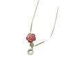 Pendant Necklaces Chinese Style Peach Pink Rose Necklace With A High-end Design Niche Sweater Rope Chain Women's Collarbone Jewelry