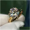 Yüzük Solitaire 1.5CT Lab Diamond 24K Gold Ring Orijinal 925 Sterling Sier Engagement Band Kadınlar Gelin Takı Damlası Teslimat Otxun
