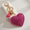 Keychains Colourful Heart Full Rhinestone Keychain PU Leather Tassel Keyring For Women Car Key Holder Valentine's Day Gift