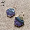 Dangle Earrings FUWO Trendy Women Natural Slice Purple Crystal Quartz Genuine Golden Plated Amethysts Jewelry For ER043