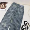 24SS Women Designer Pants Jeans met all-over letterpatroon knoppen vrouwelijke high-end Milan Runway merk Casual Jersey Jogging Outsed Weer Denim rechte broek A99