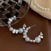 Stud Korean Silver Color Big Pearl Hoop Earrings for Women Exquisite Vintage Metal C-Shape Irregular Semicircular Earrings Jewelry