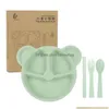 Sets Friendly Dinnerware Portable Environmentally Cartoon Bear Style Baby Plate Children Plates Kids Dishes Wheat St Infant Bowl Drop Dhjbd s