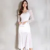 Casual Dresses Elegant White Evening Party Dress Autumn 22024 Fashion Long Sleeve Lace Chiffon Patchwork Slim Wrap Hip Sexy Fishtail