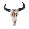 牛の頭蓋骨ヘッドペンダントウォールハングロングホーン飾りの図形クラフトファッションホームハロウィーンの装飾240425