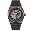 Onola mode nieuwe regenboog diamant volledig automatisch mechanisch horloge heren siliconen tape waterdicht horloge