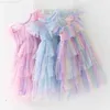 Flickas klänningar flickor utför paljett regnbåge klänning barn prinsessa tutu klänning sommar prom mesh klänningar barn födelsedagsfest skola casual wearl2404
