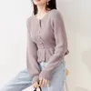 Kvinnors stickor Pearl Button Sweater Tunic Hem Cardigans Femme 2024 Spring Womens Clothing Round Neck Ropa Mujer Long Sleeve Knitwears Tops