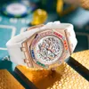 Onola mode nieuwe regenboog diamant volledig automatisch mechanisch horloge heren siliconen tape waterdicht horloge