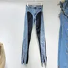 EWQ Women Streetwear Splice Jeans 2024 Spring Autumn Female Fashion Patchwork Contrast High Waist Split Denim Pencil Pants 240420
