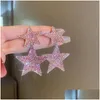 Stud 2024 Fl Dangle Kolczyki dla kobiet luksusowa biżuteria różowa kryształowe kolczyki pentagram impreza Brincos prezenty dla kobiet dostawa OTH1B