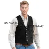 Vests Mens Suit Vest Suede Leather Four Buttons Vintage Waistcoat with Lapel For Groosmen Wedding Gilet Homme