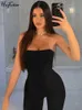 Kvinnors jumpsuits Rompers Hugcitar Ribbed Black Strapless Sexig Tight One Piece Jumpsuit 2024 Spring Fashion Womens Casual Jumpsuit Y2K Y240425