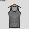 Männer Tanktops Mesh transparent o-gar ärmellose sexy Westen Streetwear Solid Dünn Modekleidung S-5xl Incerun 240419