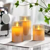 USB充電式LED Flameless Pillar Candle Set Flickering Moving Paraffin Real Wax Remoted W/Timer Glass Lights 240417