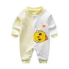 Rompers 0-24m kostium dla dzieci nowonarodzony kombinezon wydrukowany kreskówka Baby Girl Onenki Długie rękaw okrągły kołnierz Spring/Autumn Ubrania Romper D240425