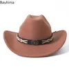 Szerokie brzegowe czapki wiadra czapki Bauhinia zachodnie kowbojskie czapki dla mężczyzn vintage w kształcie byka wystrój kościół jazz hats dżentelmen eleganckie kapelusze cowgirl y240425