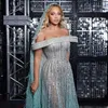 Party Dresses Jancember Feathers Aqua Green Evening Elegant Off Shoulder Beyonce Celebrity Prom Dress For Wedding SZ435