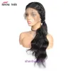 Hair 100% Humanos Wigs Full Wigs Onda corporal Human Hair Wig com faixa de renda na frente do Real
