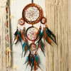 Figuras decorativas cinco anillos Catchers de ensueño Indios Arte de plumas naturales Decoración de la pared del hogar