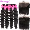 Pacotes de ondas profundas soltas com feixes de cabelo brasileiros frontais com encerramento de renda Virgin Hair 4x4 5x5 HD Fechamento de renda com feixes