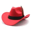 Chapéus de aba larga Chapéus de balde Fedoras Hat para mulheres Luxo Capéu de cowboy ocidental Novo cavalheiro gostoso chapéu de cinto de penas