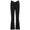 Kvinnors byxor 2024 Kvinnor Kausal V-formad låg midja kostym Girls Wide Leg Fleared Black Trousers Streetwear LL07