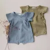 Rompers naturfärg linne bomull baby pojkar romper sommar kort ärm bodysuit för småbarn klädbarn