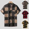 Men's Casual Shirts Loose Short Sleeve Plaid Button Down T-Shirt Social Dress Shirt Art 3d Digital Print Beach Cardigan Blouses