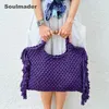Macrame Bag Women Women Crochet Boho Chic Summer Fringe Tote Bag Ivory Purple Green azul preto amarelo 240418