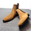 Botas Men Chelsea botas pretas Velvet marrom alto tornozelo sapatos de vestido de caminhada Sapatos de caminhada usam botas de vestido Chelsea resistentes botas de hombre