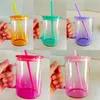 USA warehouse Reusable 17oz ombre Jelly glass sublimation suitable for vinyl BPA free high borosilicate glass Camper Mug with colored pp lid for customized gifts