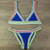 Kvinnors bikini hand virkad stickad lapptäcke baddräkt kvinnor badkläder strand semester halter topp maillot biquini baddräkter 5226