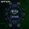 ساعة معصم Sanda Top Luxury Sports Watches Mens 5BAR مقاوم للماء 2 الوقت LED DIGATION DITAL DISH