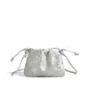 Style Chinese Satin Cowhide Shoulder Bag with Simple Texture Sier Crossbody Niche French Leather Underarm Phone