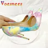 Voesnees Gradient Color Women's先の尖ったつま先ハイヒール12cmファッションレディーススティレットポンプカラフルな大規模パーティーシューズMujer