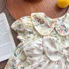 Conjuntos de roupas 2023 Summer Baby Clothing Conjunto de meninas florais Ternos de meninas Peter Pan Collar Tee e Bloomer 2 PCs H240425