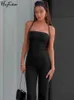 Kvinnors jumpsuits Rompers Hugcitar Ribbed Black Strapless Sexig Tight One Piece Jumpsuit 2024 Spring Fashion Womens Casual Jumpsuit Y2K Y240425