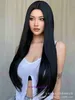 Wigs Women Wom Human Hair Wig Black divisa Lunga copertura per testa piena dritta liscia maglia rosa naturale