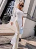 Womens Jumpsuits Rompers Elegant mesh patchwork shirt jumpsuit womens one shoulder backless birthday and holiday activity suit wide leg flange Y2K jumpsuit Y24042