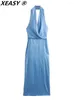 Повседневные платья Xeasy Summer for Women 2024 Сексуальное платье без спинки винтажная атласная длинная элегантная недостатка