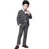 Costumes flower garçons 3pcs Costume de mariage à carreaux formels enfants Blazer de style Angleterre + pantalon + costume de gilet pour garçons