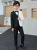 Abiti Big Boys Black White Abito per Wedding Teenager per bambini Giacca pantaloni Bowtie 4p abito da smoking formale per bambini costume da performance