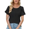 Kvinnors T-skjortor Spring and Summer Round Neck Petal Sleeve skarvad fast färg T-shirt Loose Top Women Fashion Blus 2024 Skjorta för