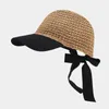 Ball Caps Fashion Women Straw Baseball Cap Bowknot Ribbon Band Summer Hat Sun Lady Girl Garden Travel Outdoor