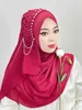 Hijabs Muslim Beaded Tassel Hijab Solid Color Hijab Arab Hijab Women Hijab Shiny Soft Easy to Wear Hijab Turkish Head Wrap Scarf d240425