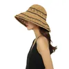 Hat de plage Femme Summer Panama Sacs de paille d'été Paille d'été ou bucquage en osier chapeau de soleil Soleil Stripe Sun Visor 240507